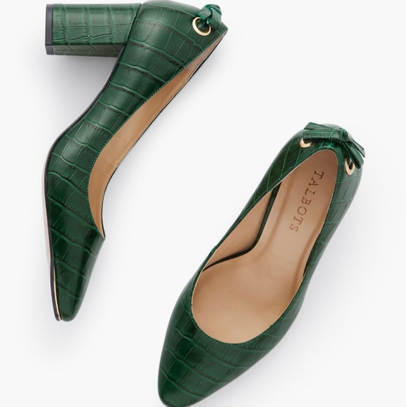 Talbots Shoes - 🆕 Kelsey Tie Detail Block Heel Pumps - Embossed Croc, Size 9M